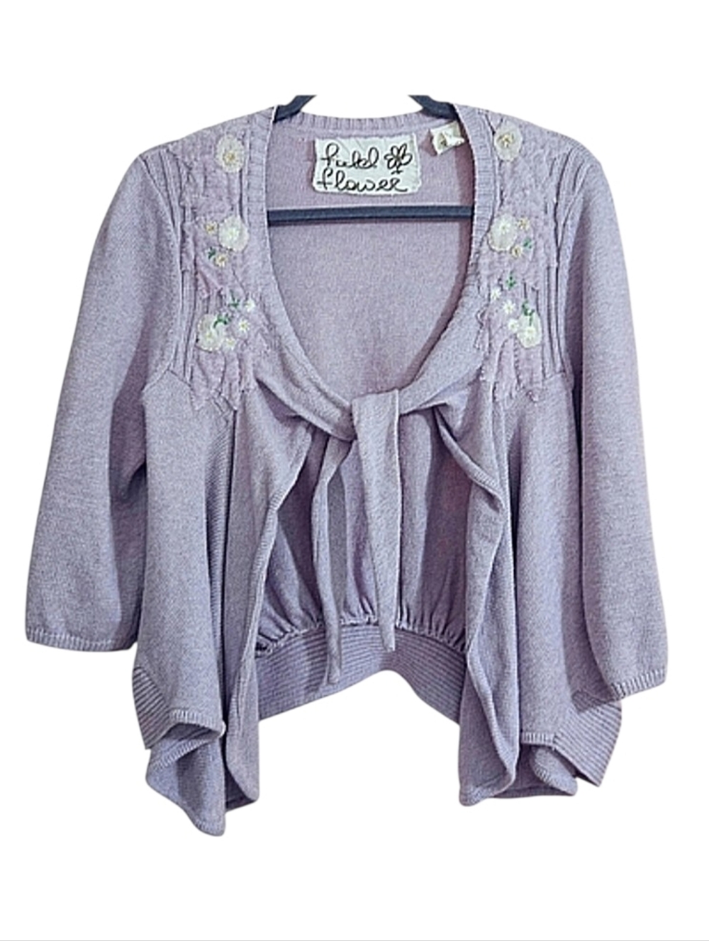 Field Flower Floral Embroidered Cotton Wool Blend Cottagecore Cardigan Sweater L